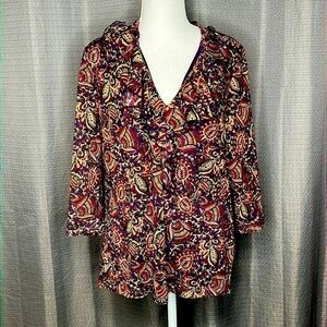 CHAPS DENIM LARGE PURPLE GREEN PAISLEY BLOUSE